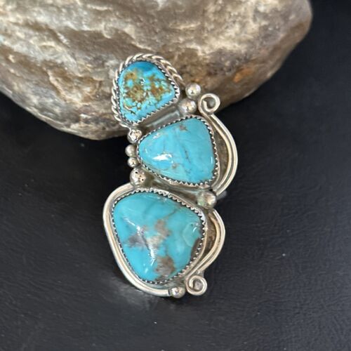 Navajo Blue Kingman Turquoise Multi-Stone Ring | Authentic Native American Sterling Silver | Sz 9.5 | 14551