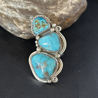 Navajo Blue Kingman Turquoise Multi-Stone Ring | Authentic Native American Sterling Silver | Sz 9.5 | 14551