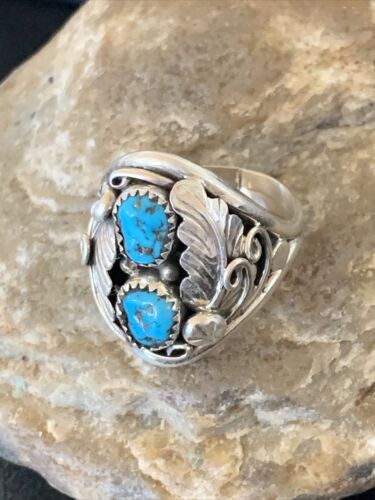 Navajo Blue Kingman Turquoise Feather Ring | Authentic Native American Sterling Silver | Multi-Stone | Sz 11.5 | 12222