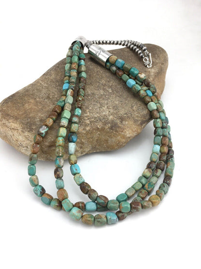 Southwestern 3-Strand Royston Green Turquoise Necklace | Sterling Silver | 26" | 1136
