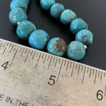 Native American Sterling Silver Heishi Blue Turquoise Bead Necklace Pendant | Handmade | 20" | 02021