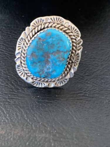 Southwestern Navajo Blue Kingman Turquoise Ring | Sterling Silver | Sz 8 | 12212