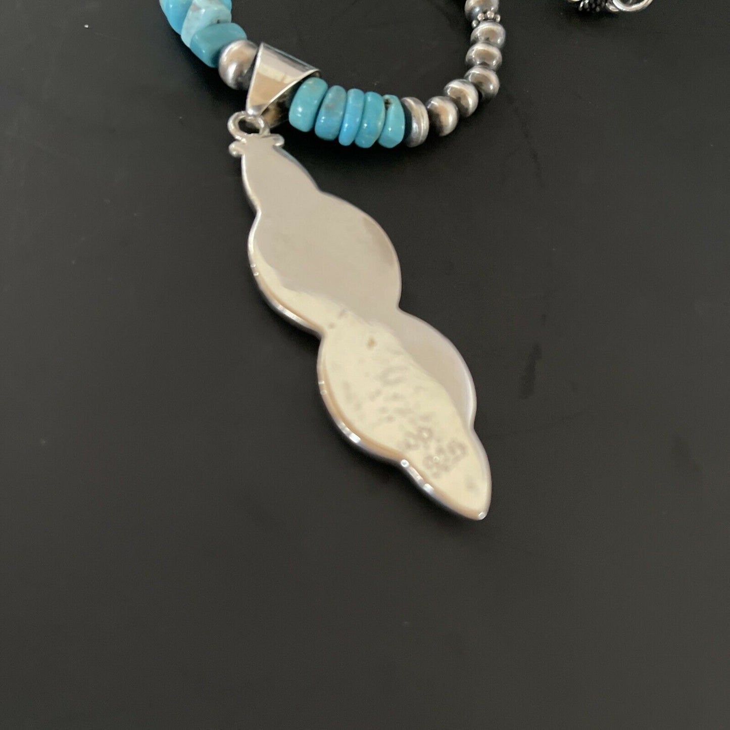 Authentic Native American Navajo Sterling Silver Pendant | Blue Turquoise & Opal Inlay Necklace | 11329