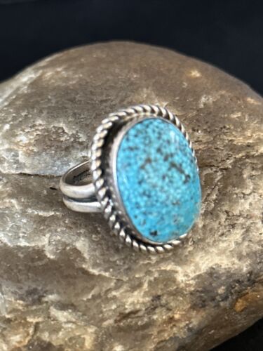 Navajo Blue Spiderweb Turquoise Ring | Sterling Silver | Sz 8 | Authentic Native American Handmade | 14697