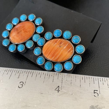 XXL Blue Kingman Turquoise Spiny Oyster Earrings | Sterling Silver | 2" | 1574