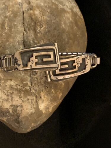 Authentic Native American Hopi Sterling Silver Watch Tips Band | Bear Paw Design | Vintage Women's Jewelry | Old Pawn | 1447