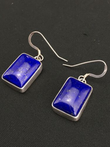 Southwestern Navajo Lapis Dangle Earrings | Sterling Silver | 0.75" | 1330