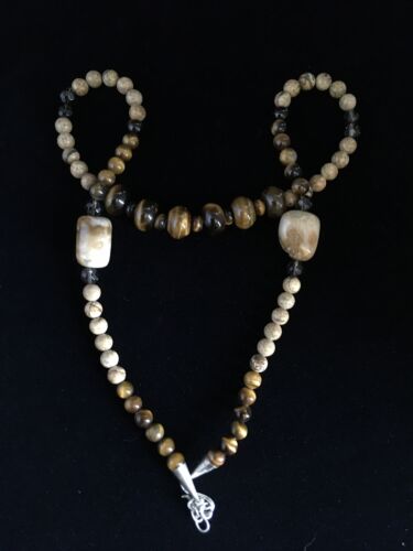 Women's Graduated Tigers Eye & Picture Jasper Necklace | Sterling Silver | Authentic Native American | 21"