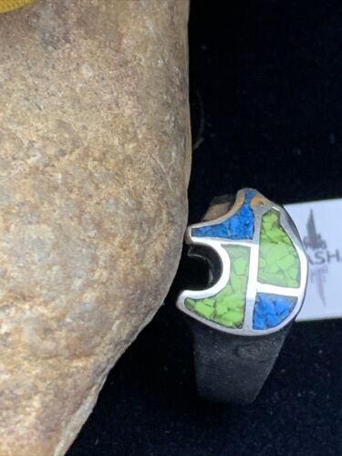 Navajo Multi-Color Opal Turquoise Inlay Ring | Sterling Silver | Sz 7.5 | Authentic Native American Handmade | 01703
