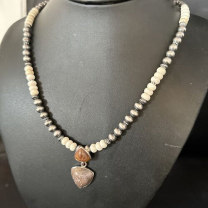 Navajo Pearls Wild Horse Turquoise Necklace Pendant | Sterling Silver | Authentic Native American Handmade | 14374
