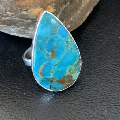 Navajo Blue Kingman Turquoise Ring | Sterling Silver | Sz 8 | Authentic Native American Handmade | 12788