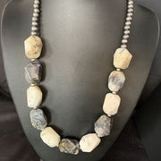 Native American White Opal Bead Necklace | 21mm | Sterling Silver | Navajo Handmade | 21" | 13981