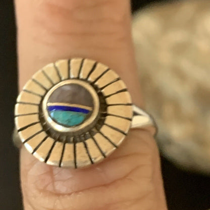 Navajo Blue Turquoise Sugilite Inlay Ring | Sz 6.5 | Sterling Silver | Authentic Native American Handmade | 11191