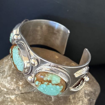 Native American Men's Navajo Blue #8 Turquoise Cuff Bracelet | Sterling Silver | 14441