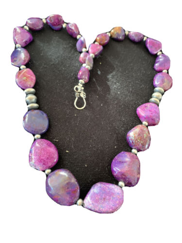 Southwestern Navajo Pearls Purple Turquoise Necklace | Sterling Silver | Authentic Native American Handmade| 20" | 1049
