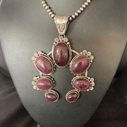 Navajo Purple Spiny Oyster Pendant Necklace | Sterling Silver Naja | Authentic Native American Handmade | 13989