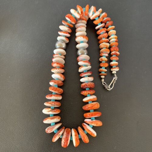 Navajo Spiny Oyster Turquoise Necklace | Sterling Silver | Graduated 22" | Authentic Native American | 10643 - Masha USA