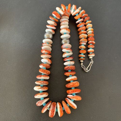Navajo Spiny Oyster Turquoise Necklace | Sterling Silver | Graduated 22" | Authentic Native American | 10643 - Masha USA