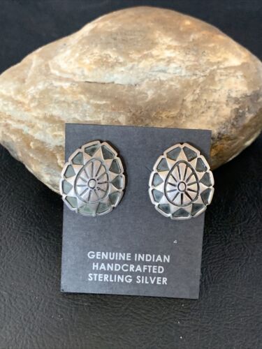 Southwestern Sterling Silver Oval Stud Earrings | 1" | Authentic Native American Handmade | 13001