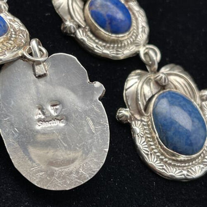 Southwestern Navajo Denim Lapis Dangle Earrings | Sterling Silver | 2" | 01798