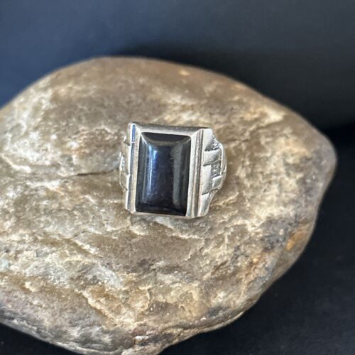 Native American Navajo Handmade Sterling Silver Black Onyx Ring | Sz 10 | 14443