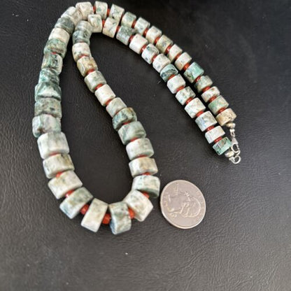 Native American Sterling Silver Necklace | Grey White Jasper Coral | 20" | 14430