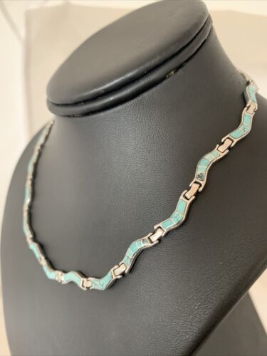 Sterling Silver Necklace with Spiderweb Turquoise & Opal Inlay Pendant | 16" | 01427