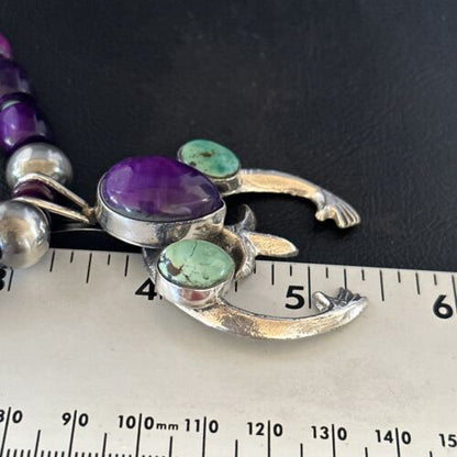 Navajo Purple Sugilite Turquoise Naja Pendant Necklace | Sterling Silver | Native American Handmade | 14735