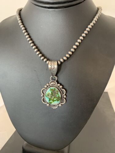 Navajo Green Sonoran Gold Turquoise Pendant | Sterling Silver | Authentic Native American Handmade | 687