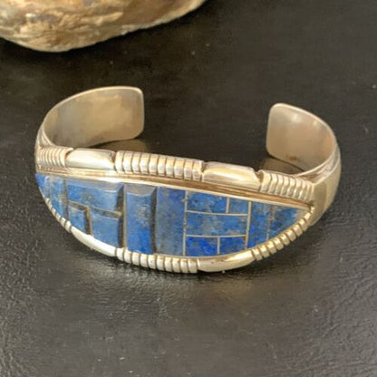 Native American Men's Blue Lapis Inlay Cuff Bracelet | Navajo Sterling Silver | 13709