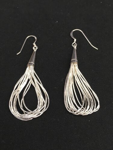 Native American Authentic Sterling Silver Liquid Heishi Dangle Earrings | 2" | 1141
