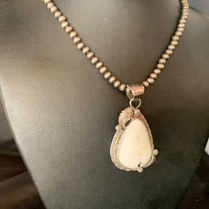 Men's Women's White Buffalo Turquoise Necklace Pendant | Sterling Silver | Authentic Native American Handmade | 14196