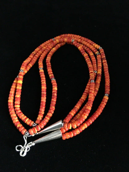 Southwestern Red Orange Spiny Heishi Necklace | Sterling Silver | 20" | 1782