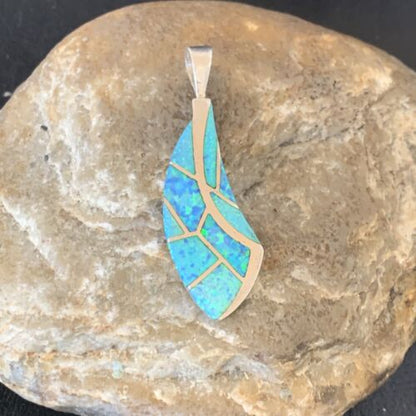 Authentic Native American Navajo Sterling Silver Blue Opal Inlay Pendant | Handmade Jewelry | 12273 - Masha USA