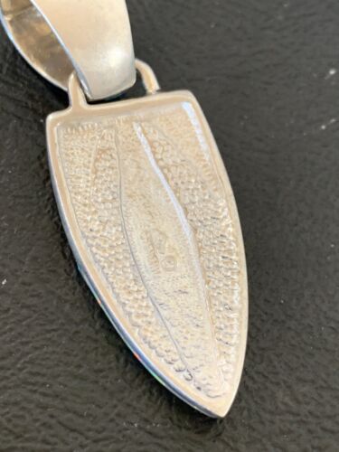 Navajo White Blue Opal Inlay Pendant | Sterling Silver | Authentic Native American Handmade | 12477
