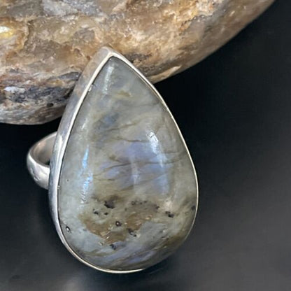 Native American Navajo Labradorite Stone Ring | Sterling Silver | Sz 8.5 | 11452