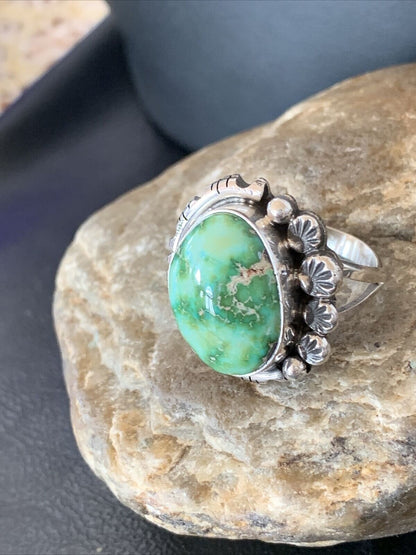 Navajo Green Sonoran Turquoise Ring | Sterling Silver | Sz 9.5 | Authentic Native American Handmade | 10421