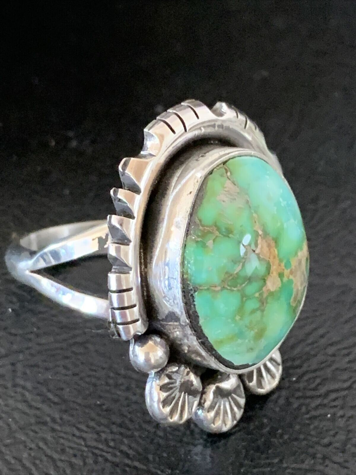 Navajo Green Sonoran Turquoise Ring | Sterling Silver | Sz 9 | Authentic Native American Handmade | 10418