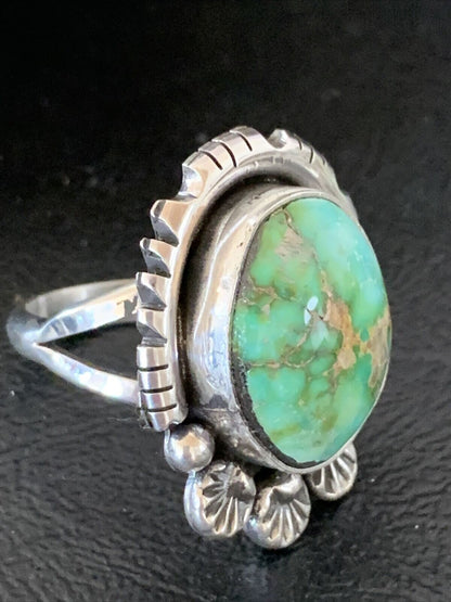 Navajo Green Sonoran Turquoise Ring | Sterling Silver | Sz 9 | Authentic Native American Handmade | 10418
