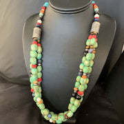 Multi-Color Green Turquoise Spiny Lapis Necklace | 3-Strand Sterling Silver | 13954