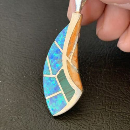 Navajo Spiny Blue Opal Inlay Pendant | Sterling Silver | Authentic Native American Handmade | 12275