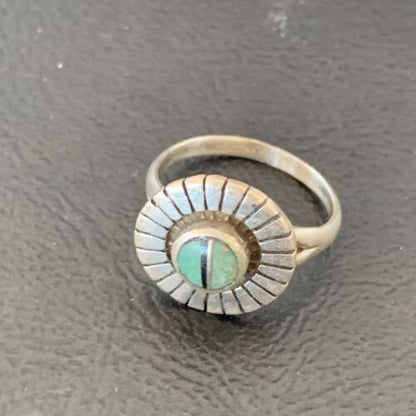 Native American Women's Navajo Green Turquoise Inlay Ring | Sz 6.5 | Sterling Silver | 11205