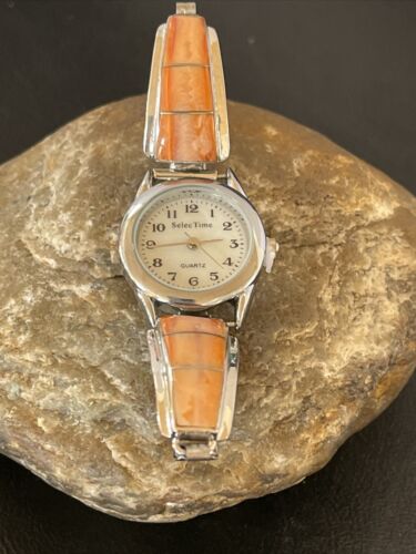 Authentic Navajo Orange Spiny Oyster Inlay Watch Tips | Sterling Silver | Native American Jewelry | 1555