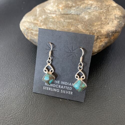 Navajo Blue Turquoise Dangle Earrings | Sterling Silver | 0.5" | Authentic Native American Handmade | 12750