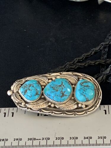 Ultra Rare Navajo Men's Bolo Tie | Blue Kingman Turquoise | Sterling Silver | Authentic Native American Handmade | 13667