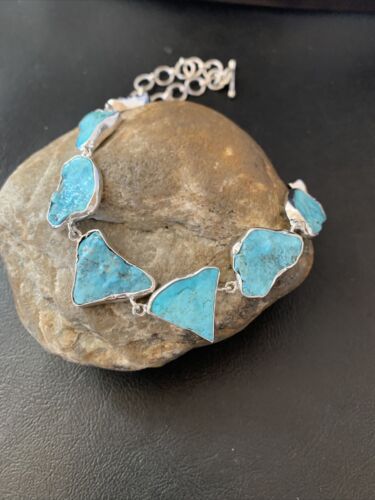 Navajo Blue Kingman Turquoise Rough Pendant Necklace | Sterling Silver | 18" | 11784