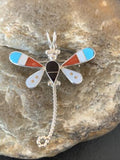 Zuni Turquoise Mother of Pearl Inlay Dragonfly Necklace Pin Pendant | Sterling Silver | 12317