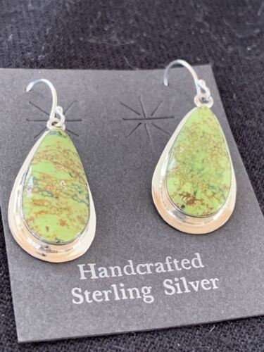 Native American Women's Navajo Green Gaspeite Earrings | Sterling Silver | 396