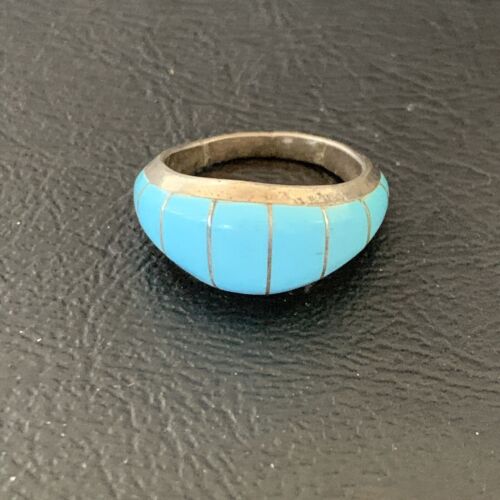 Navajo Blue Turquoise Inlay Band Ring | Sz 6 | Authentic Native American Handmade | 12391