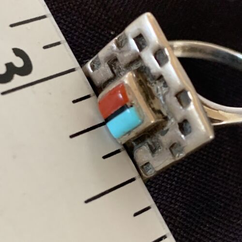 Native American Women's Navajo Blue Turquoise Coral Inlay Ring | Sz 5 | 13131